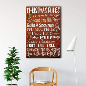 Christmas Rules Family Hanging 0.75 & 1,5 Framed Canvas -Christmas Art, Farmhouse Christmas, Rustic Christmas-Canvas Wall Art -Home Decor