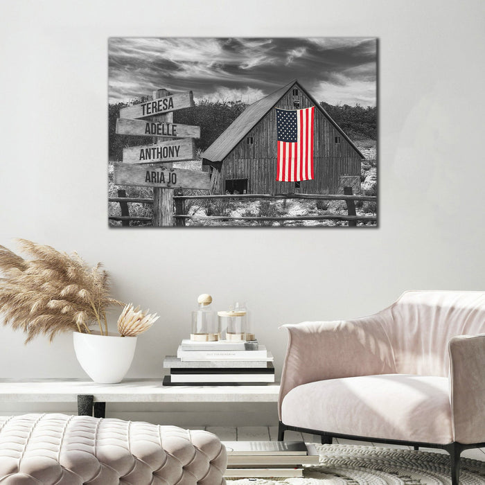 Personalized American Home Barn Multi - Names Premium - Street Signs Customized With Names Canvas