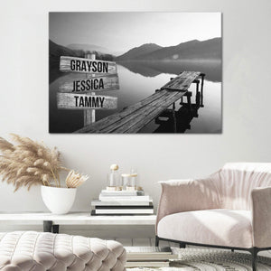 Personalized Peaceful Lake Dock Multi-Names Premium 0.75 and 1,5 Framed Canvas - Street Signs Customized With Names- Home Living- Wall Decor