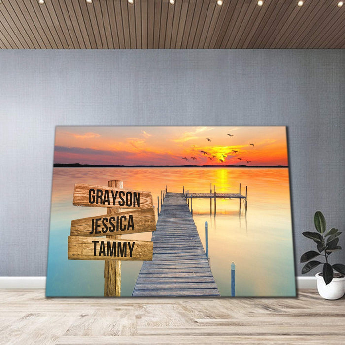 Personalized Ocean Dock and Sunrise Names Premium - Street Signs Customized With Names Canvas