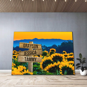 Personalized Sunflower Field ColorMulti-Names Premium 1,5 Framed Canvas - Street Signs Customized With Names- Home Living- Wall Decor