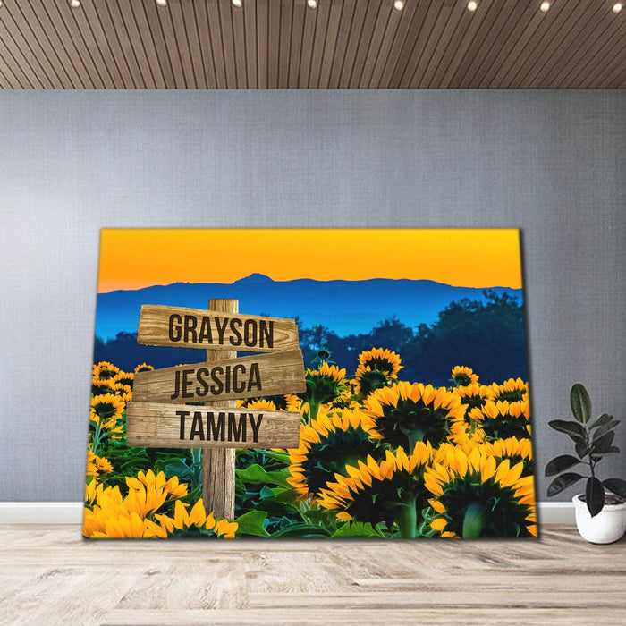 Personalized Sunflower Field ColorMulti - Names Premium - Street Signs Customized With Names Canvas
