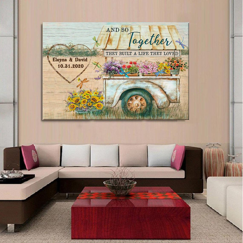 And So Together They Built A Life They Love Canvas Farmhouse Sign Decor Wall Poster Birthday Wedding Housewarming Gift