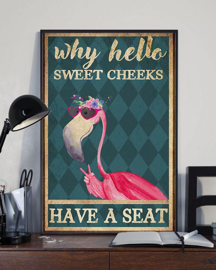 Pink Flamingo Why Hello Sweet Cheeks Have A Seat Canvas, Bathroom Decor, Wall Art, Home Decor