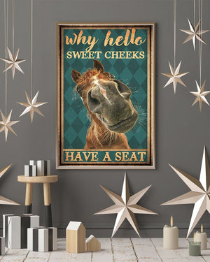 Horse Why Hello Sweet Cheeks Have A Seat 0.75 & 1,5 Framed Canvas - Best Gift For Pet Lovers - Home Living - Wall Decor
