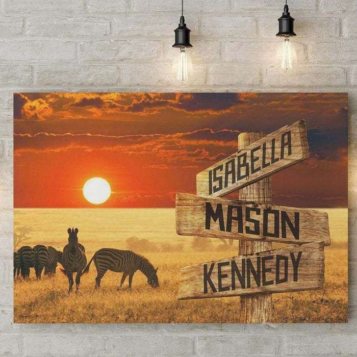African Sunset Multi - names Landscape Premium - Street Signs Customized With Names Canvas