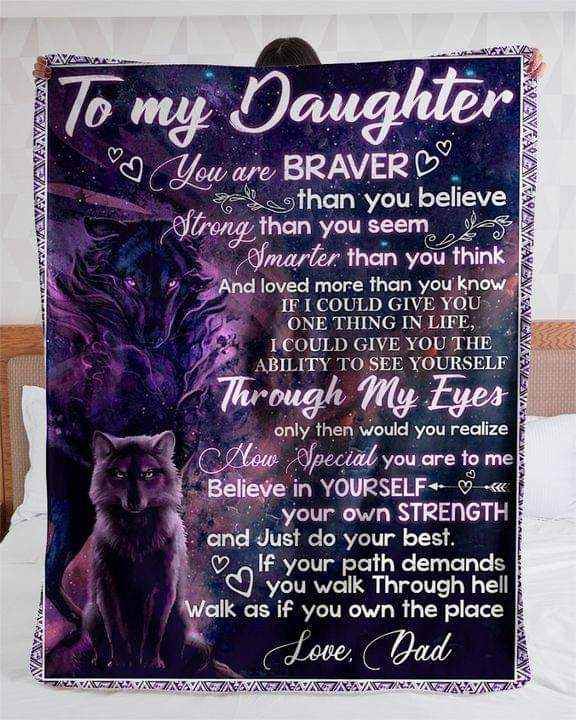 Wolf To My Daughter Blanket, Fleece Blanket, Gift For Daughter, Wolf Blanket, Dad And Daughter, Family Blanket