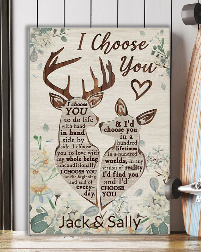 Personalized I Choose You Deer Couple Canvas, Deer Canvas, Couple Canvas, Gift For Lover, Wife And Husband, Family Canvas