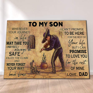 Dad And Son Mariachi - To My Son, Wherever Your Journey, In Life May Take You 0.75 & 1.5 In Framed Canvas -Home Decor-,Canvas Wall Art