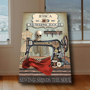 Personalized Sewing Room Skeleton Sewing Room Sewing Mends The Soul 0.75 & 1,5 Framed Canvas -Canvas Wall Art -Home Decor