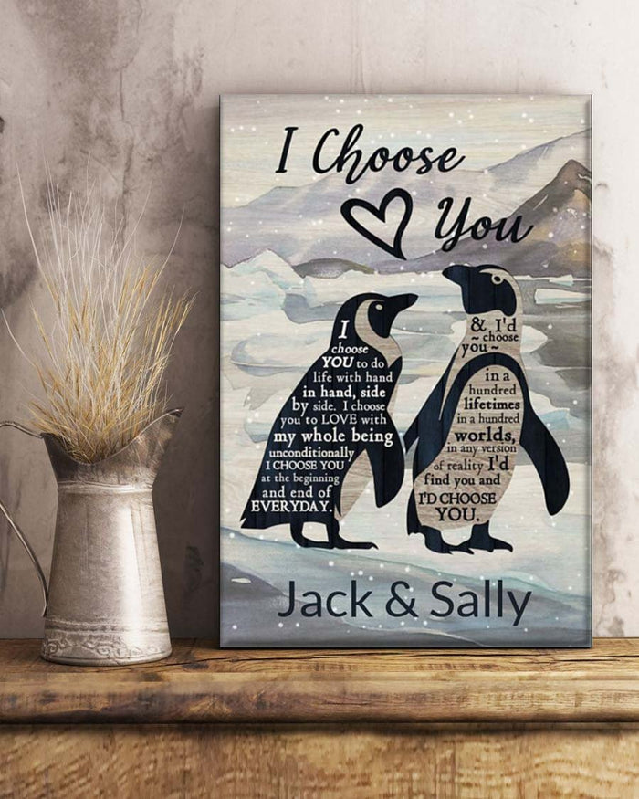 Personalized I Choose You Penguin Couple Canvas, Couple Canvas, Penguins Lovers, Wedding Anniversary Gift Gift, Home & Living