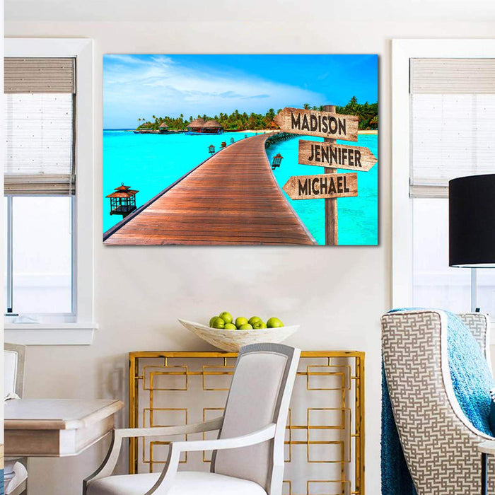 Personalized Resort Beach Multi - Names Premium - Street Signs Customized With Names Canvas