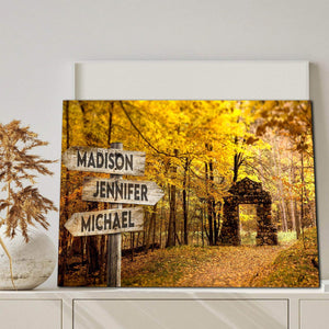 Personalized Autumn Multi-Names Premium 0.75 & 1,5 Framed Canvas - Street Signs Customized With Names- Home Living- Wall Decor