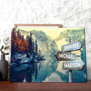 Personalized Mountain And Beach Multi-Names Premium 0.75 & 1,5 Framed Canvas - Street Signs Customized With Names- Home Living- Wall Decor