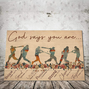 Baseball God Says You are Unique Special 0.75 & 1.5 In Framed Canvas -Home Decor- Wall Decor, Canvas Wall Art
