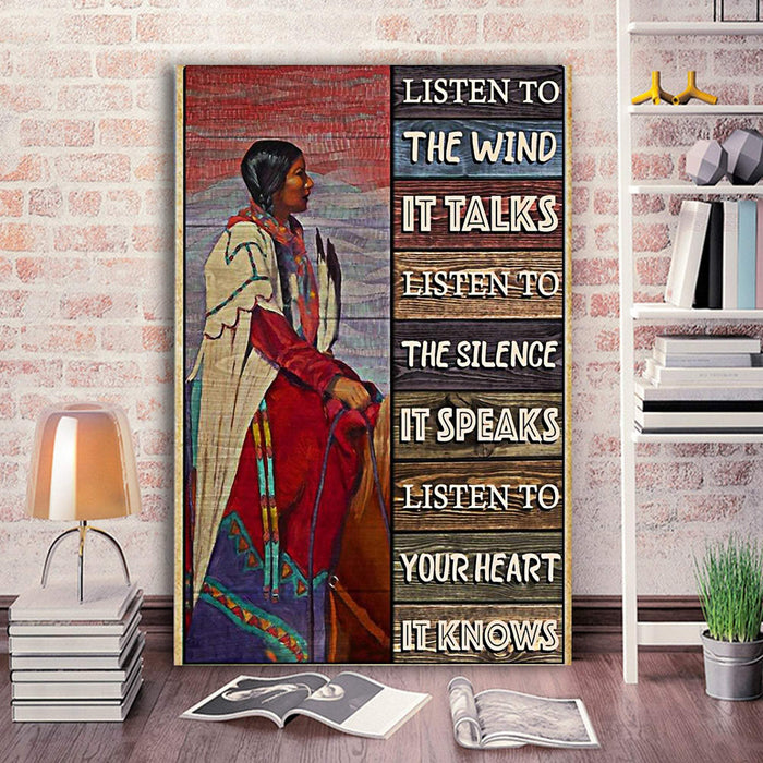 Native Woman Listen To The Wind It Talks Vertical Canvas