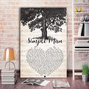 Simple Man Mama Told Me When I Was Young Lyris Song-  0.75 & 1,5 In Framed Canvas - Home Living, Wall Decor, Canvas Wall Art