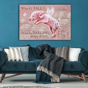 Flying Pink Pig Dandelion - What If I Fall, Oh But My Darling, What If You Fly 0.75& 1,5 Framed Canvas - Home Living- Wall Decor