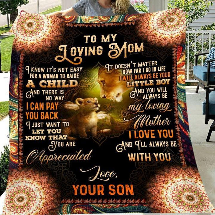 To My Loving Mom You Are Appreciated Mandala Lion Blanket, Mom And Son Blanket, Lion Family Blanket, Gift For Mom