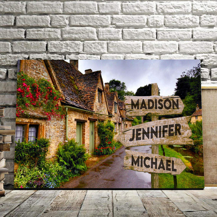 Personalized House And Flower Multi - Names Premium - Street Signs Customized With Names Canvas