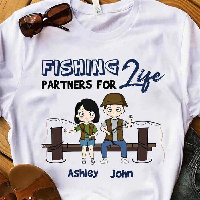 Personalized Couple Fishing Partners For Life Shirt, Gift For Fishing Couple Lovers, Gift For Him, Her, Family Shirt, Couple Gift