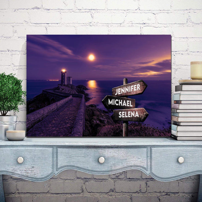 Personalized Lighthouse At Night Multi - Names Premium - Street Signs Customized With Names Canvas