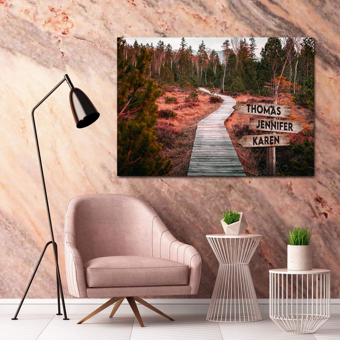 Personalized Road Into The Woods Multi - Names Premium - Street Signs Customized With Names Canvas