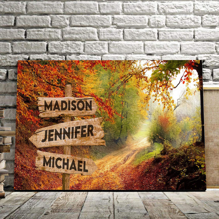 Personalized Fall Leaves Fall Multi - Names Premium - Street Signs Customized With Names Canvas