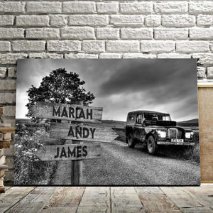 Personalized Car And Field Multi-Names Premium 0.75 & 1,5 Framed Canvas - Street Signs Customized With Names- Home Living- Wall Decor