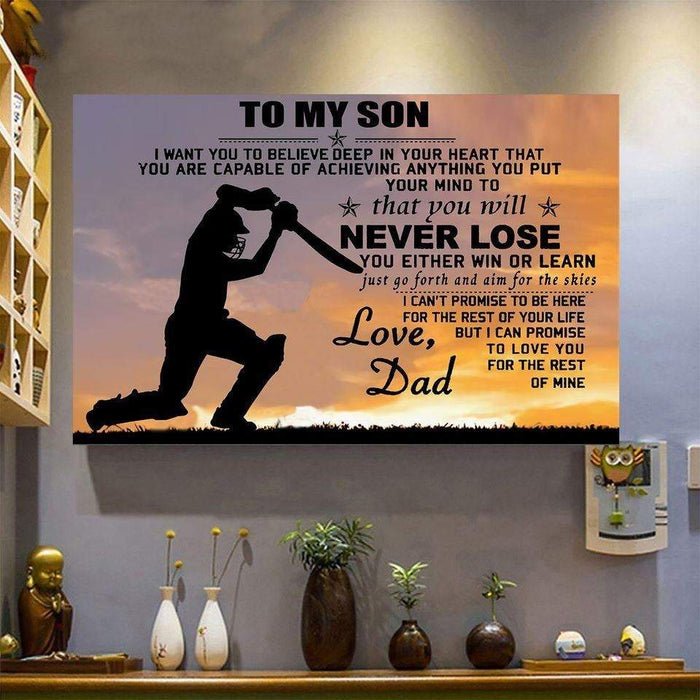 To My Son Cricket You Will Never Lose Love Dad Canvas, Cricket Canvas, Gift For Son, Cricket Players