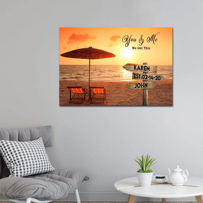 Personalized Couple You And Me We Got This Memory Beach Landscape Canvas, Beach Custom With Names, Wedding Dating Engagement Gift