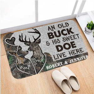 Personalized Deer Couple Old Buck and Sweet Doe live here Doormat- bath mat, funny Deer, husband and wife, family decor, home & living