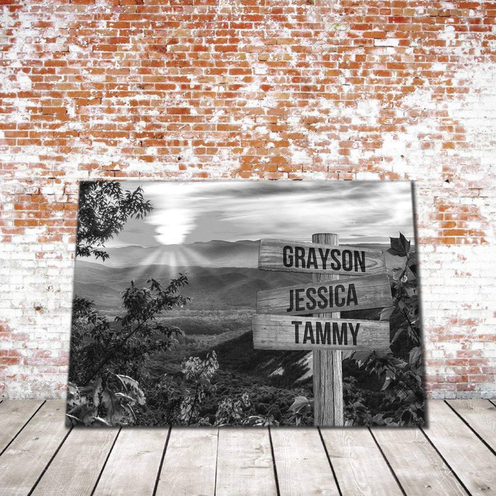 Personalized Sunset Mountains Multi - Names Premium - Street Signs Customized With Names Canvas