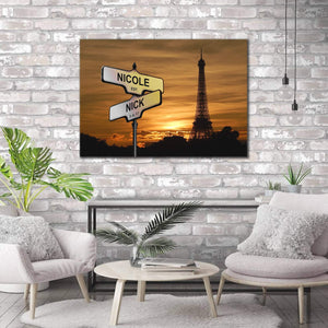 Personalized Eiffel Tower Multi-Names Premium 0.75 & 1,5 Framed Canvas - Street Signs Customized With Names- Home Living- Wall Decor