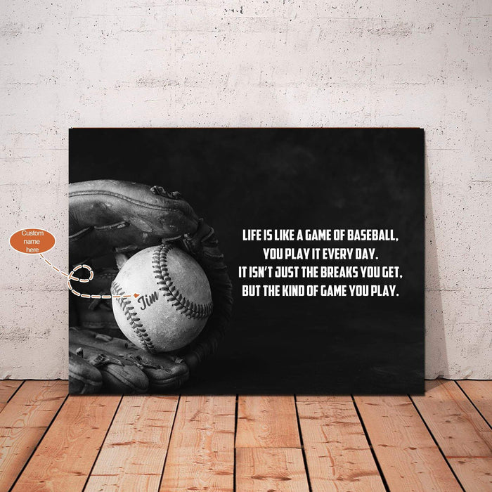 Personalized Baseball Life Is Just A Game Of Baseball Canvas, Gift For Baseball Catchers, Gift For Son