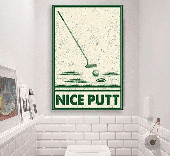Funny Golf Nice Putt Bathroom Sign Decor, Golf Canvas Decor