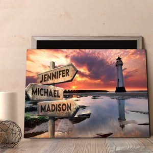 Personalized Lighthouse and Sky Multi-Names Premium 1,5 Framed Canvas - Street Signs Customized With Names- Home Living- Wall Decor