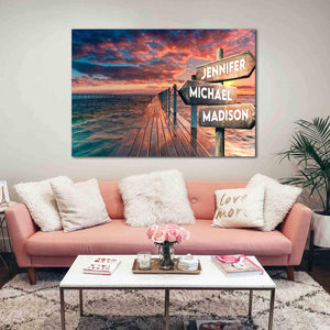 Personalized Beautiful Sky and Beach Multi-Names 0.75 & 1,5 Framed Canvas - Street Signs Customized With Names- Home Living- Wall Decor