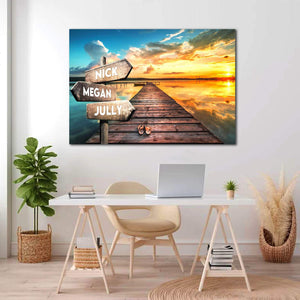 Personalized Beach and Sunrise 0.75 & 1.5 In Framed Canvas -Street Signs Customized With Names - Wall Decor,Canvas Wall Art