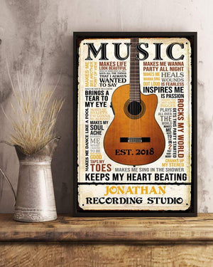 Personalized Recording Studio Music Keep Heart Beating Guitar Vintage Canvas, Music Art Vintage, Guitar Canvas, Wall Art