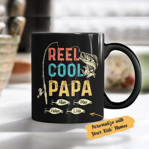 Personalized Reel Cool Papa Vintage Funny Coffee Mug, Gift For Papa, Gift For Fishing Lover, Family Gift, Gift For Dad
