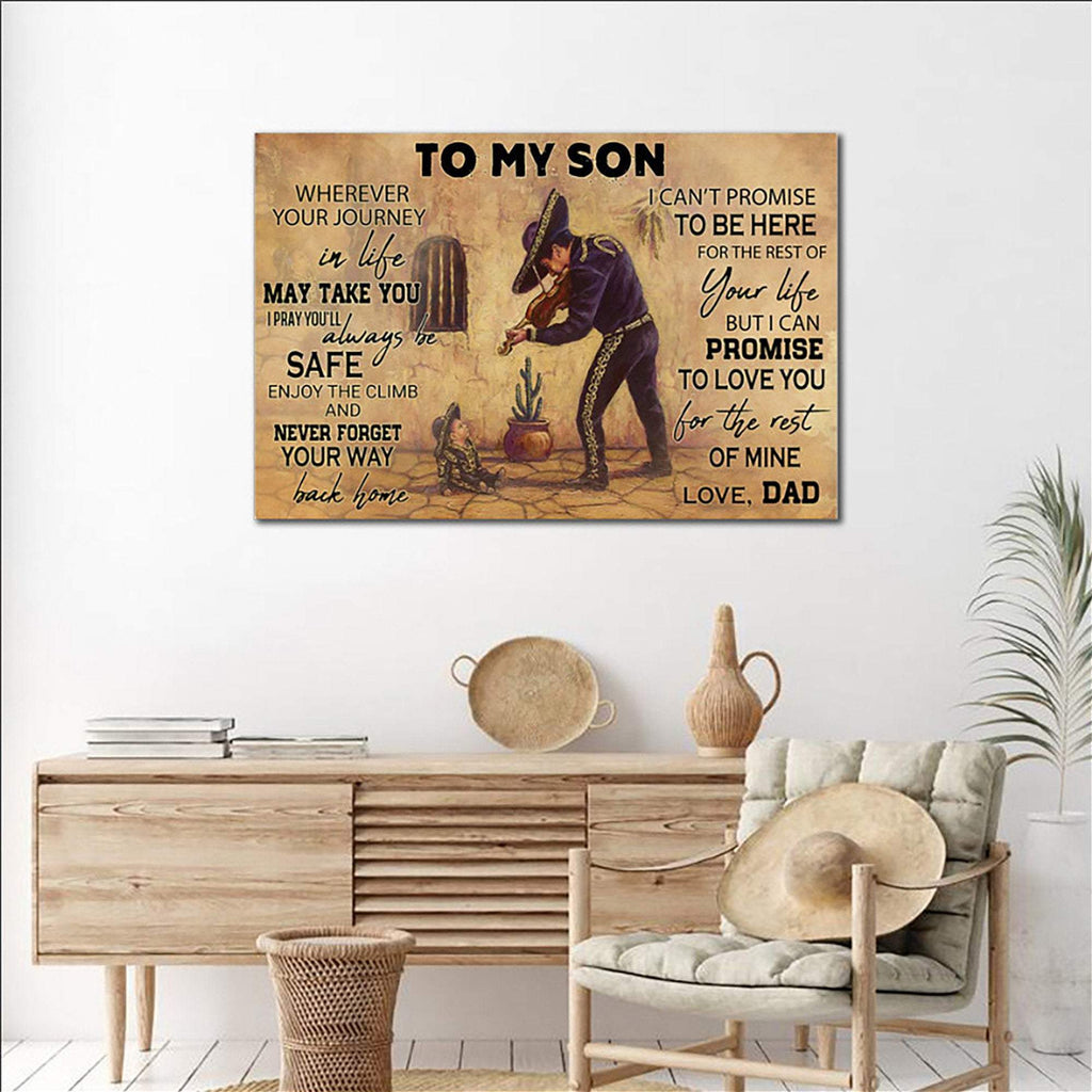 Dad And Son Mariachi - To My Son, Wherever Your Journey, In Life May Take You 0.75 & 1.5 In Framed Canvas -Home Decor-,Canvas Wall Art