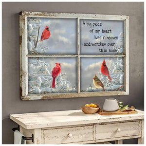 Cardinal Birds A Big Piece Of My Heart Lives In Heaven Canvas, Cardinal Birds Canvas, Memorial Canvas, Wall Art