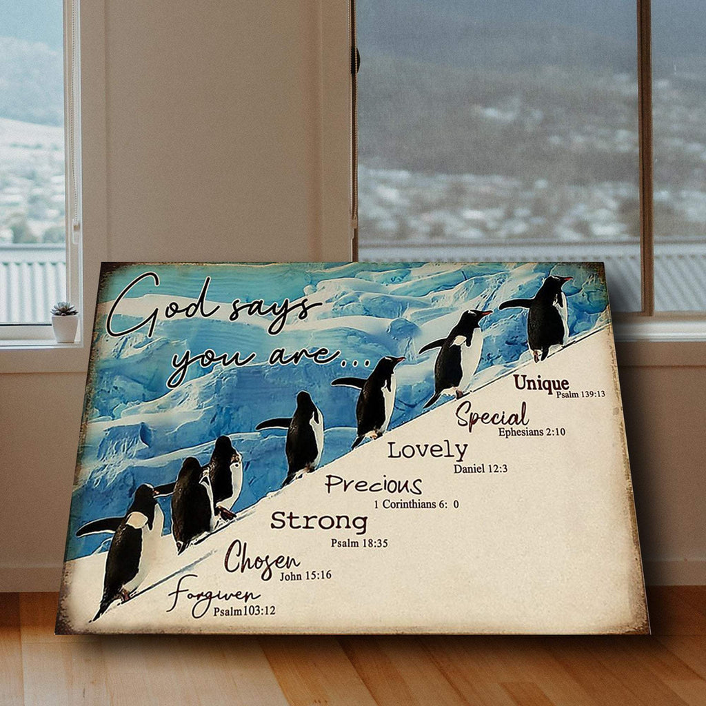 Cute Penguins -God Says You Are Unique Special Lovely 0.75& 1.5 In Framed Canvas -Home Decor, Canvas Wall Art