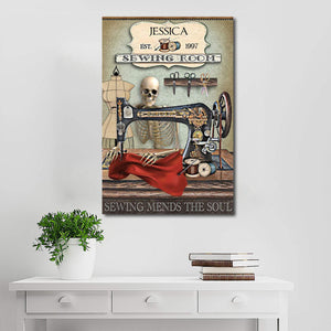 Personalized Sewing Room Skeleton Sewing Room Sewing Mends The Soul 0.75 & 1,5 Framed Canvas -Canvas Wall Art -Home Decor