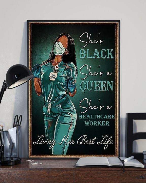 Nurse She's Black She's A Queen She's A Healthcare Worker Canvas, Black Nurse Canvas, Gift For Her Decor