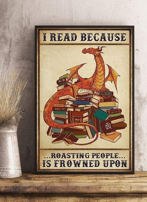 Funny Dragon Books I Read Because Roasting People Is Frowned Upon Vintage Canvas, Reading Dragon Canvas, Gift For Her, Book Addicts, 0.75 &