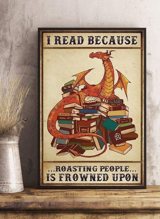 Funny Dragon Books I Read Because Roasting People Is Frowned Upon Vintage Canvas, Reading Dragon Canvas, Gift For Her