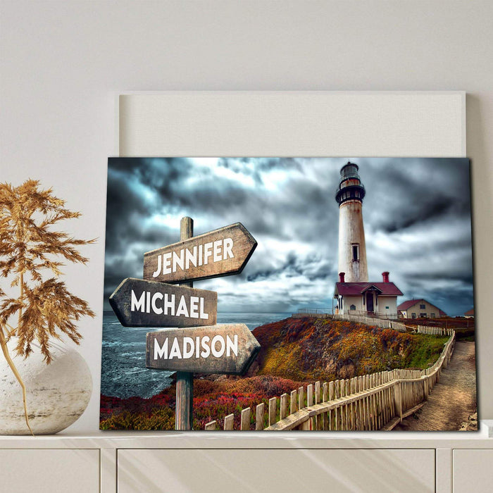 Personalized Lighthouse Multi - Names Premium - Street Signs Customized With Names Canvas
