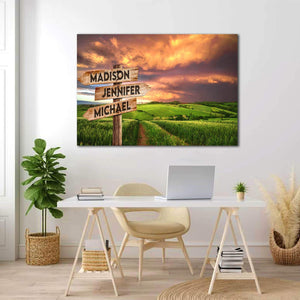 Personalized Mountains Multi-Names Premium 0.75 & 1,5 Framed Canvas - Street Signs Customized With Names- Home Living- Wall Decor